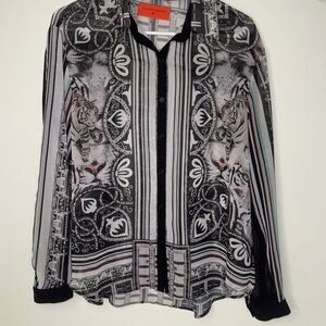 Clover Canyon Tiger Print Sheer Blouse Size M Black Gray Abstract